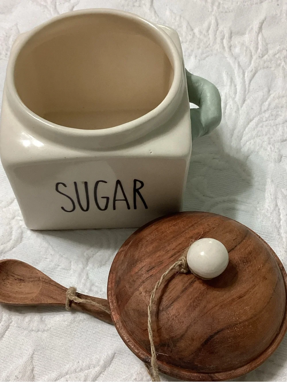 Handcrafted in India 4” square Lidded Sugar Canister Jar with Spoon